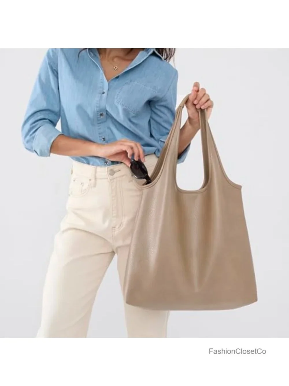 Oversized Slouchy Hobo Bag Soft Vegan Leather Tote for Shopping, Work, Weekend